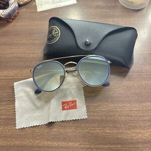 Ray-Ban Blue and Gold Round Sunglasses